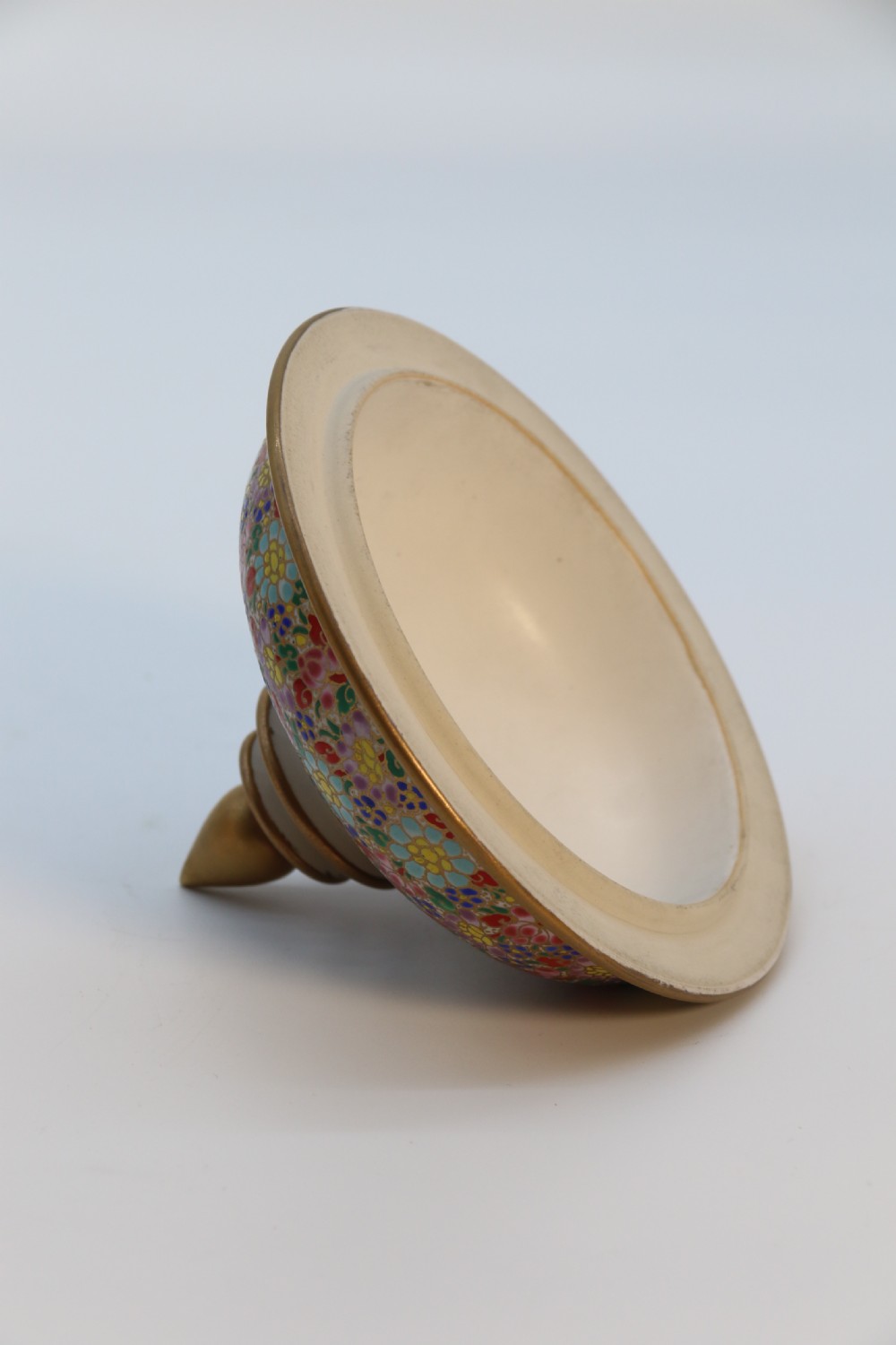 A polychrome enamelled ceramic jar with a fitted stepped lid featuring intricate floral motifs and a gilded conical finial. View XI