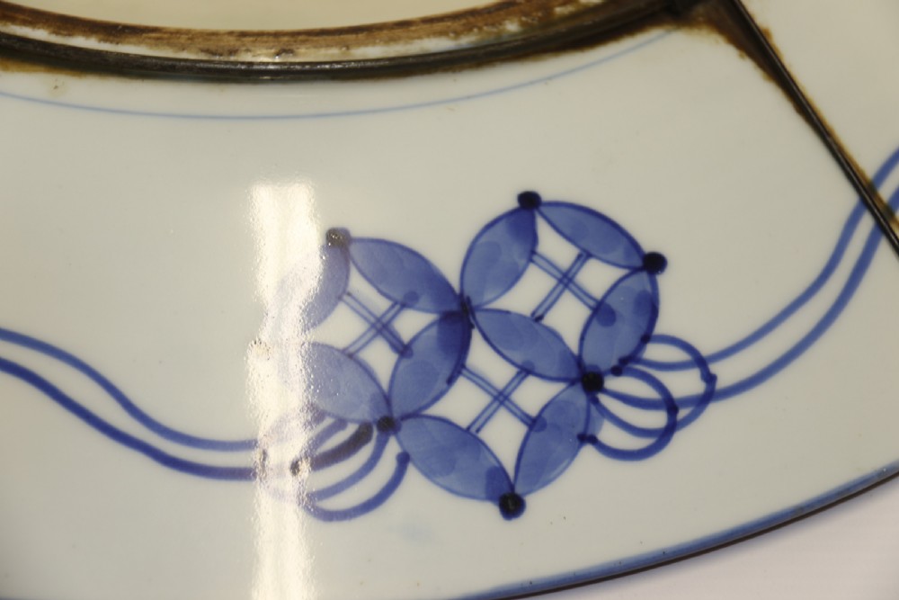 A circular hand-painted Japanese Imari porcelain charger featuring cobalt blue, iron red, and gilt decorative panels depicting birds, goldfish, and botanical motifs. View XIII