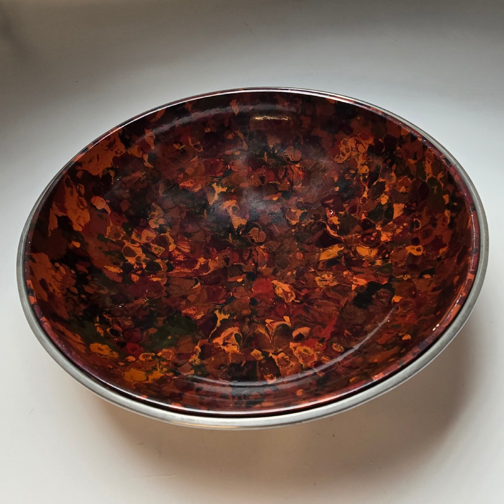 A pierced pewter bowl with a  marbled Bakelite liner from the Art Deco period  View II