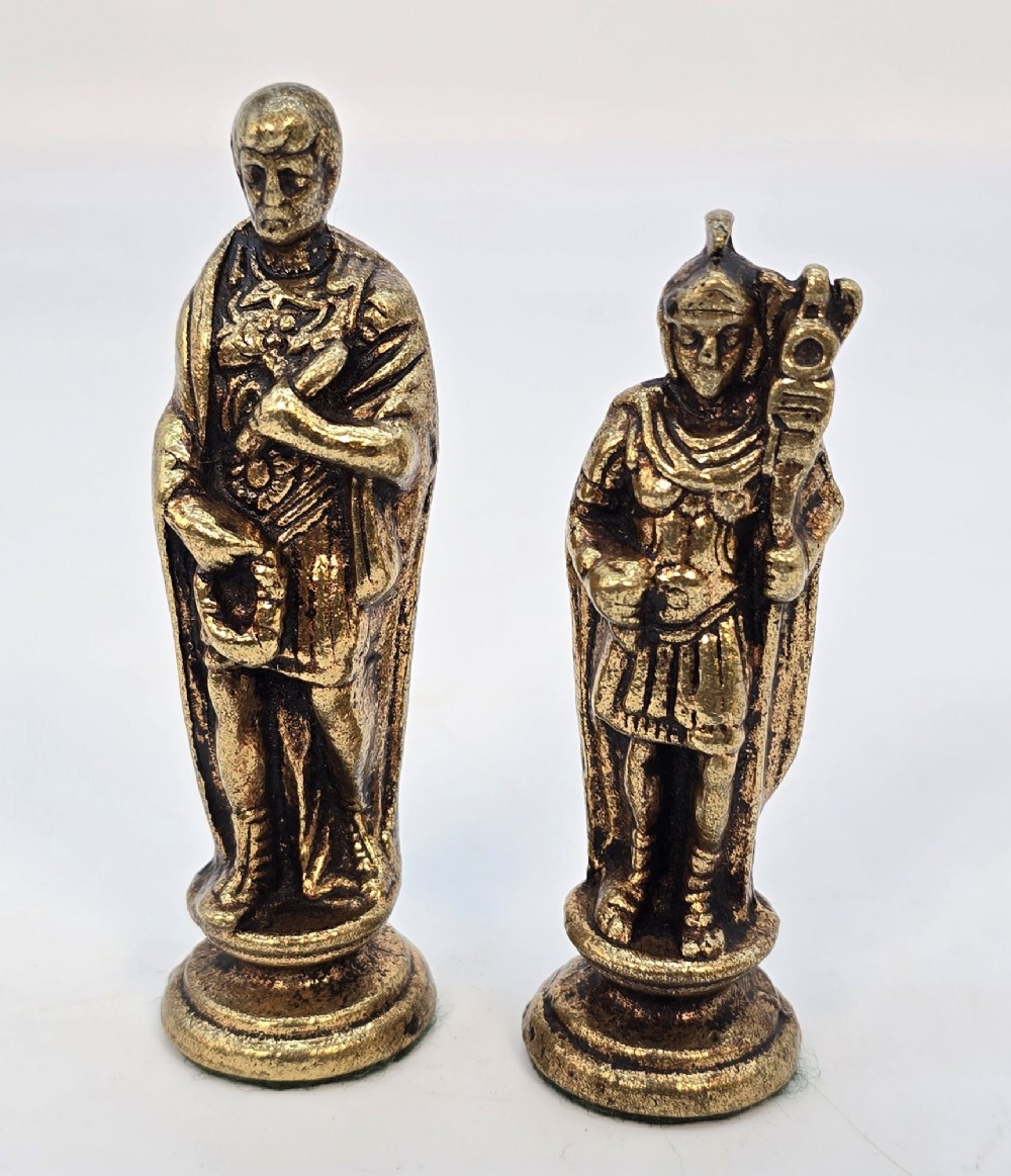 Reversable chess board and Sorrento ware tray with bronze chess pieces c.1880 View XIII