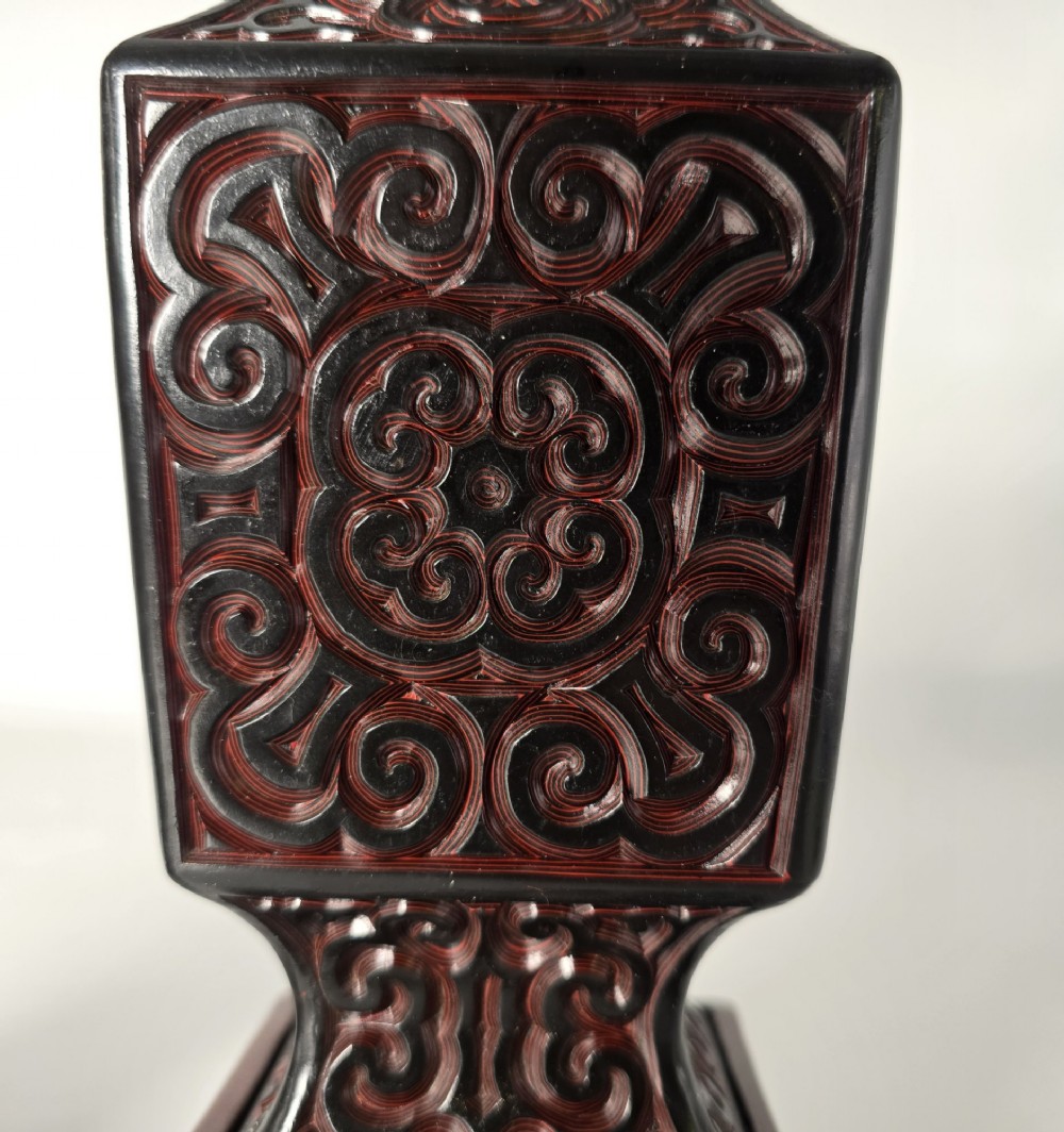 A pair of Chinese Republican period cinnabar lacquer vases and stands C1920 View XII