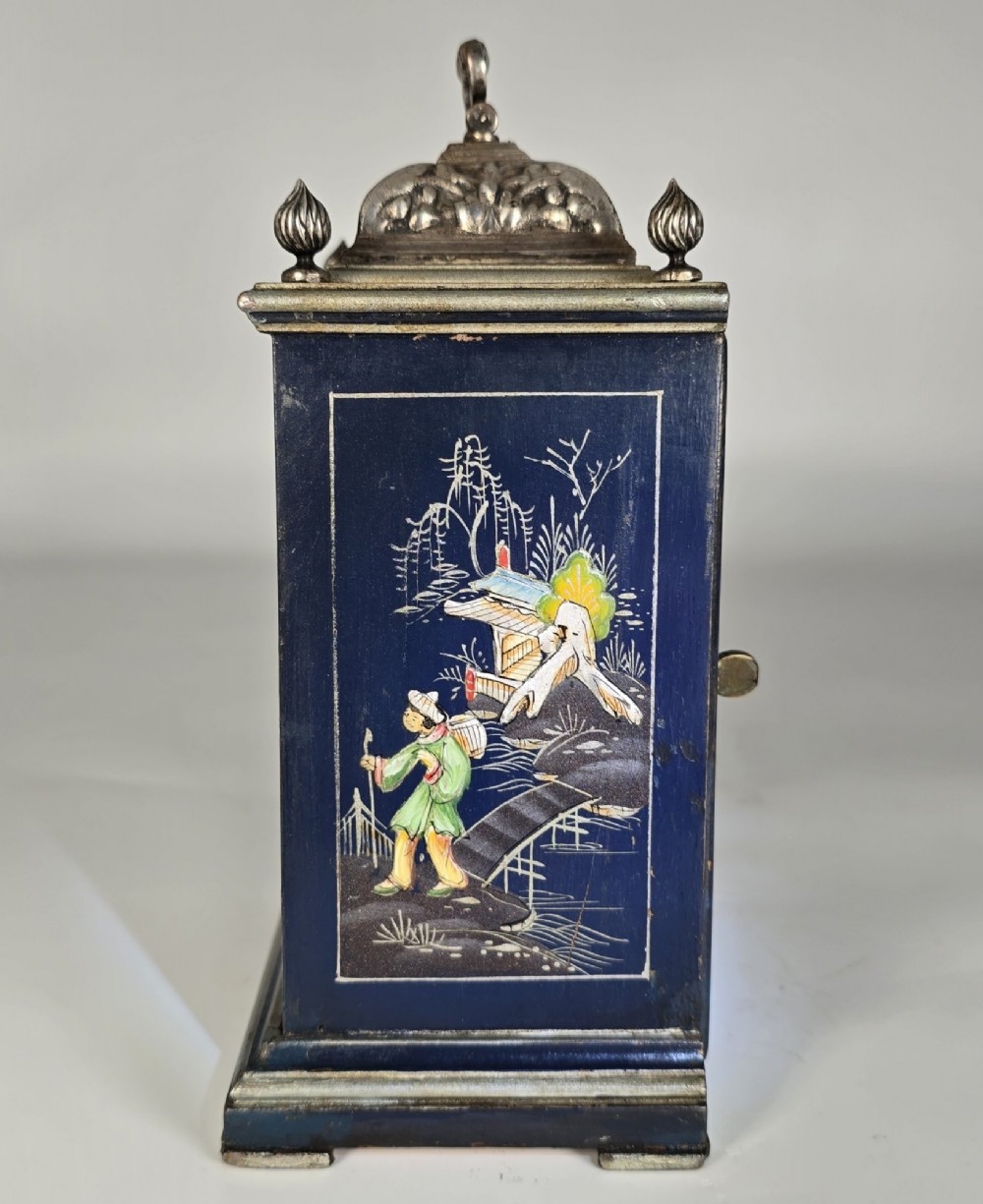 A rare miniature blue lacquer and chinoiserie bracket clock View IV