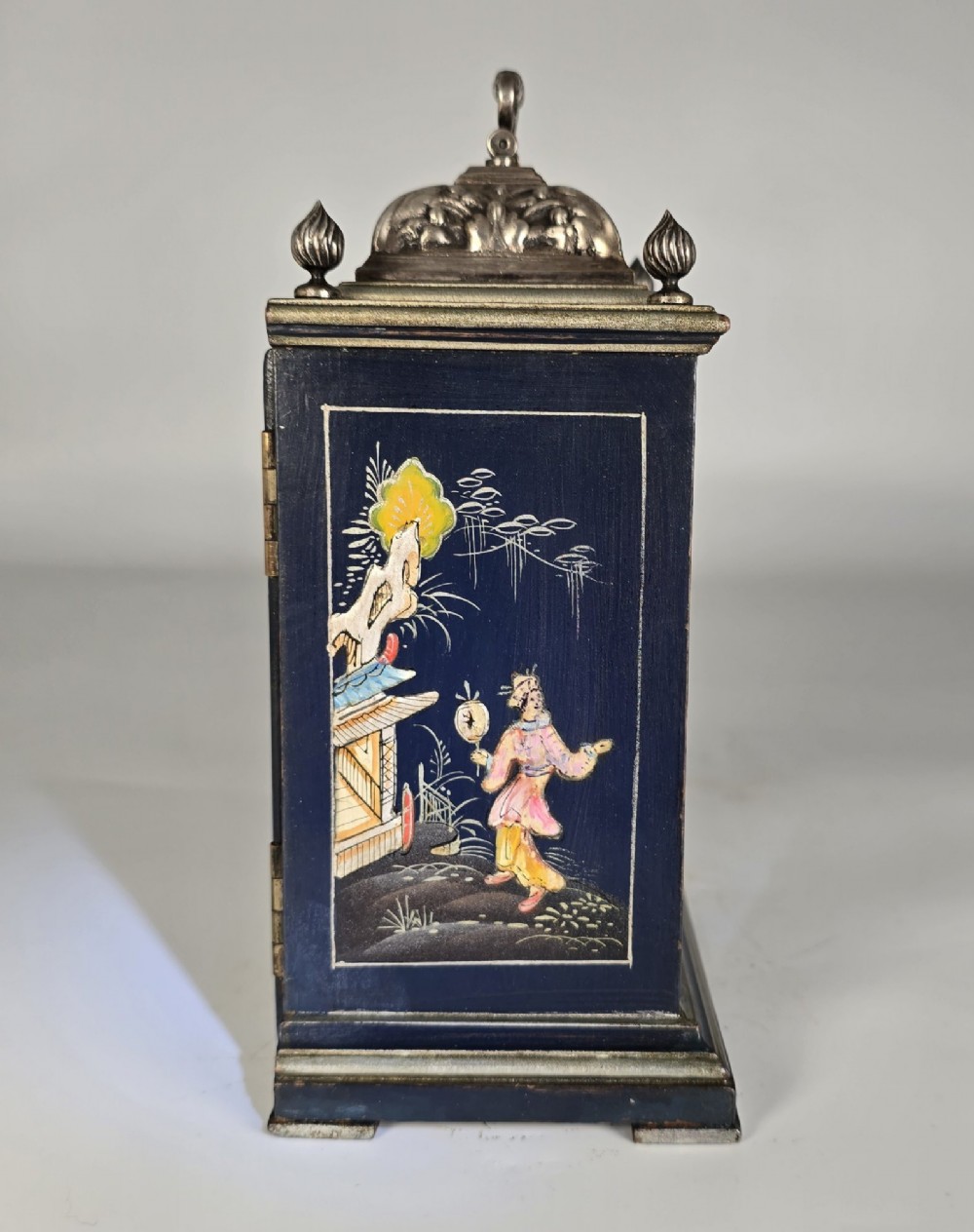 A rare miniature blue lacquer and chinoiserie bracket clock View VII