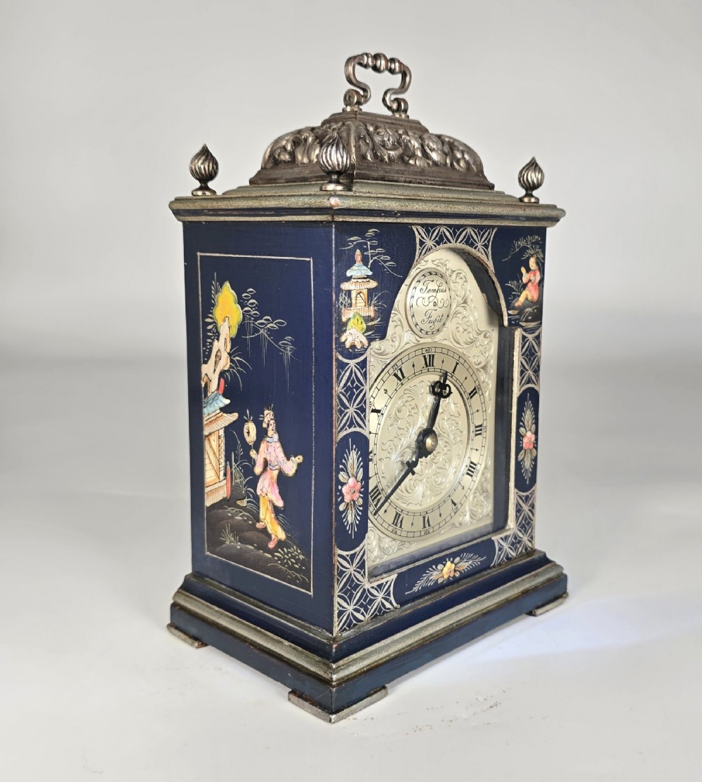 A rare miniature blue lacquer and chinoiserie bracket clock View VIII