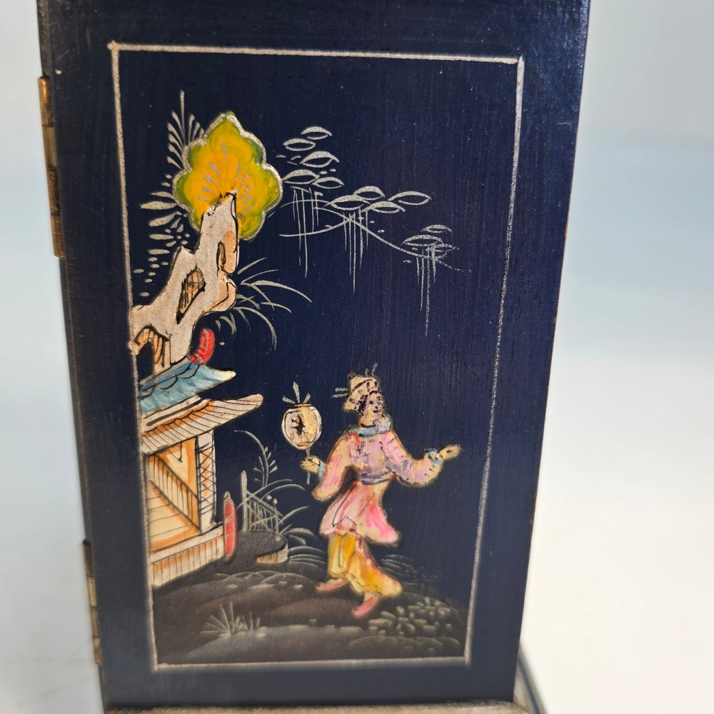 A rare miniature blue lacquer and chinoiserie bracket clock View XI