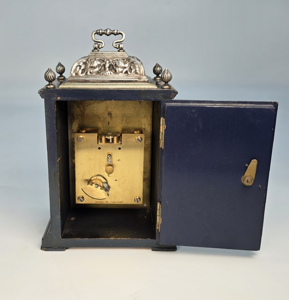 A rare miniature blue lacquer and chinoiserie bracket clock View XII