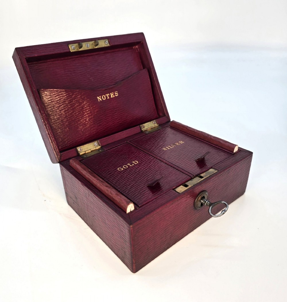 A late Victorian bullion box in red Moroccan leather