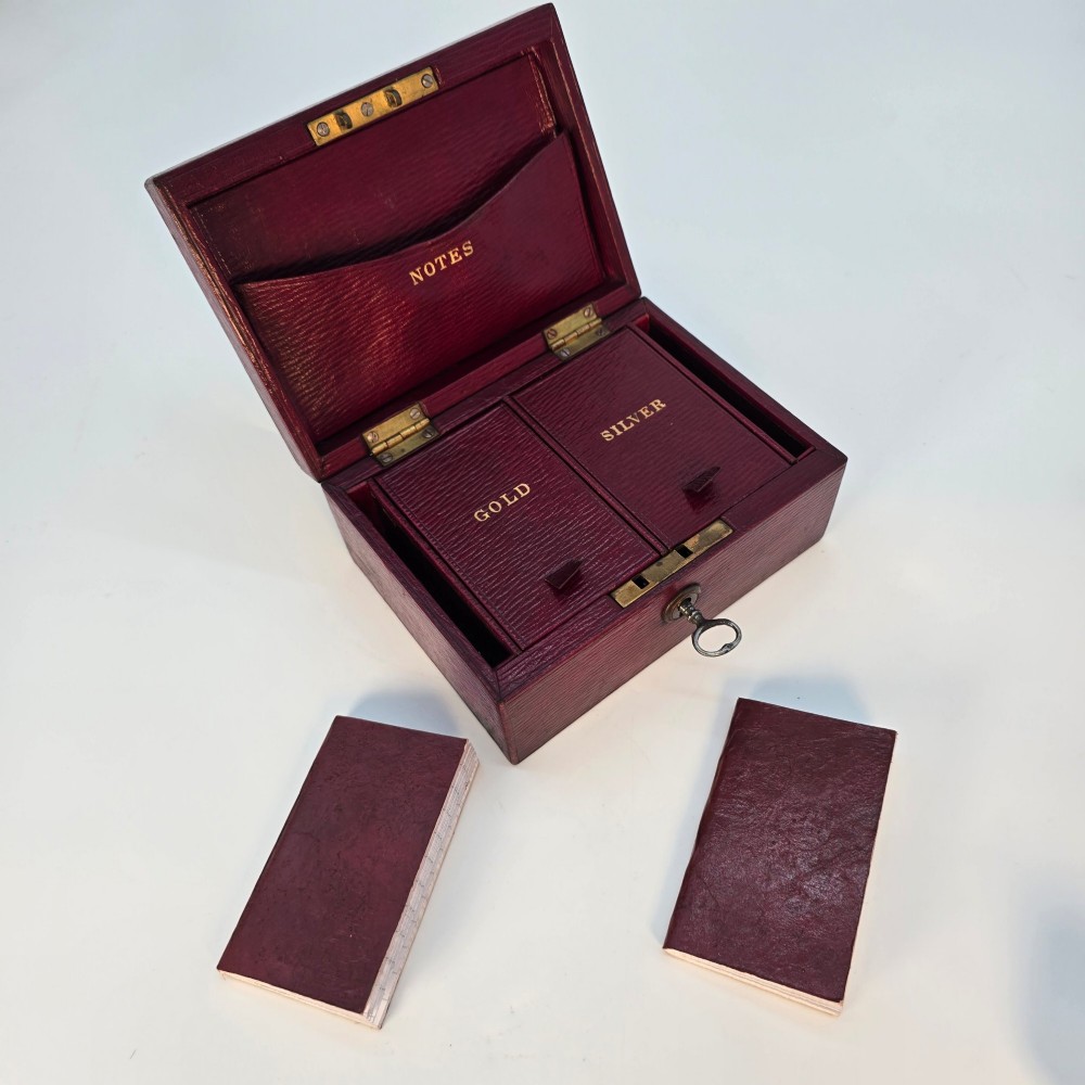 A late Victorian bullion box in red Moroccan leather View X
