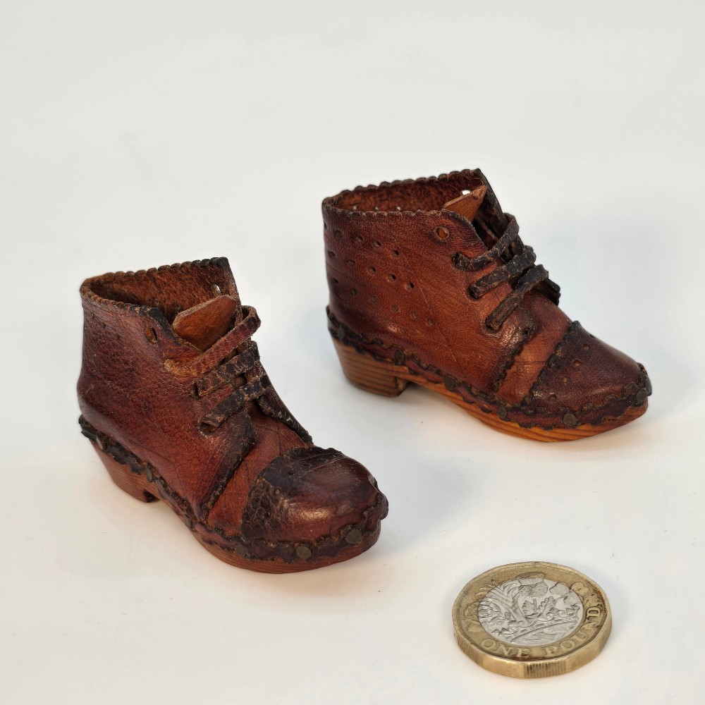 A rare pair of miniature 19th C clogs hand made in England circa 1880 View II