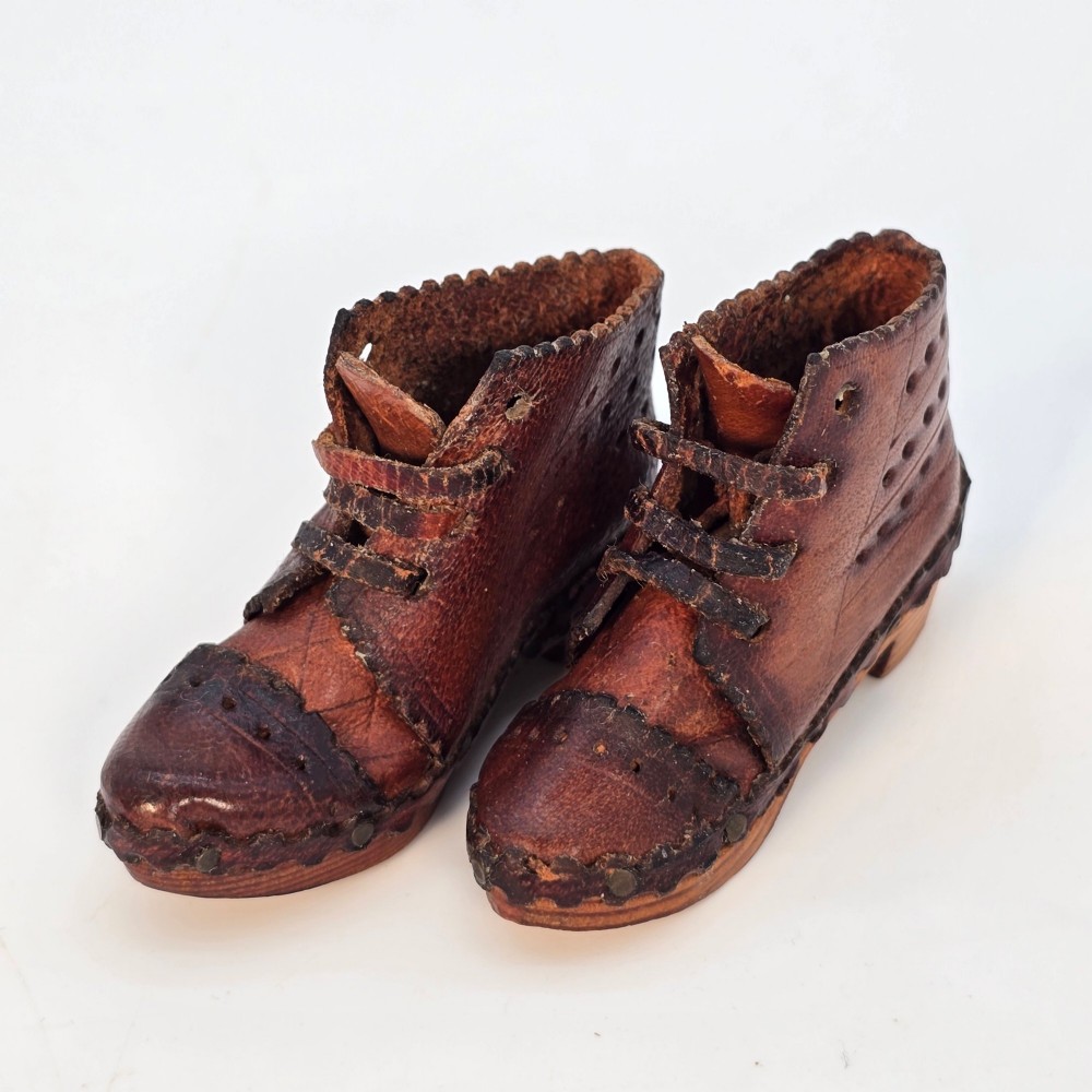 A rare pair of miniature 19th C clogs hand made in England circa 1880 View III
