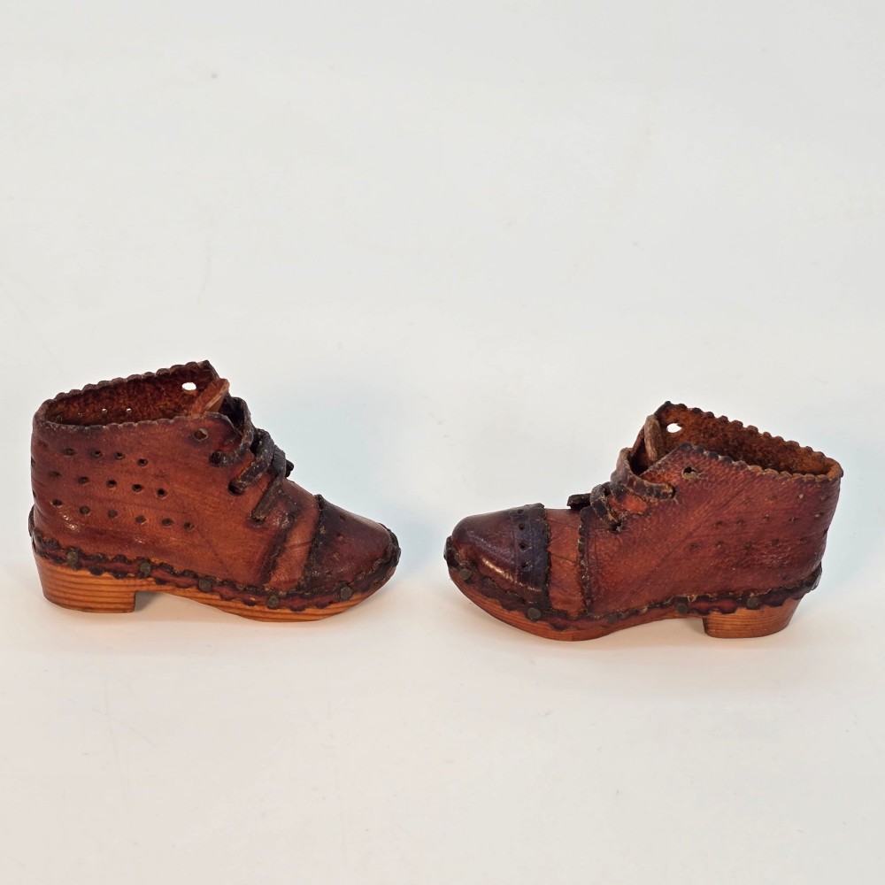 A rare pair of miniature 19th C clogs hand made in England circa 1880 View V