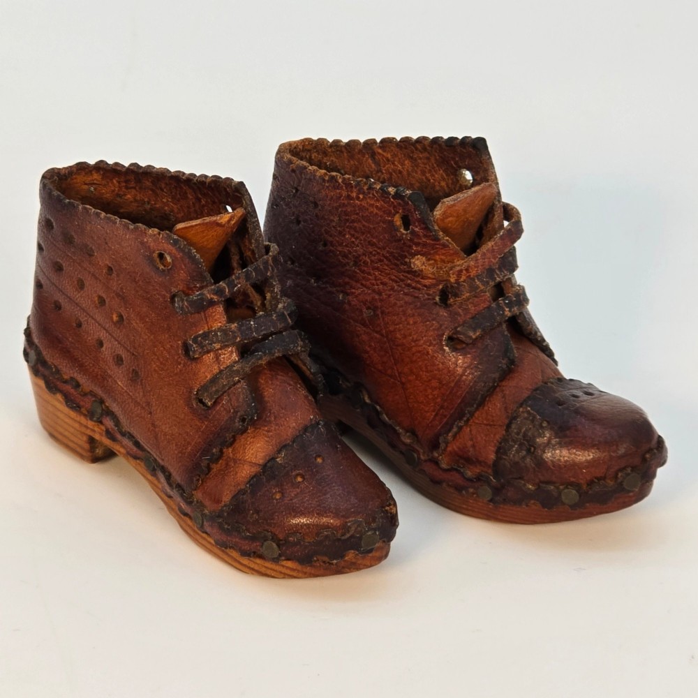 A rare pair of miniature 19th C clogs hand made in England circa 1880 View VI