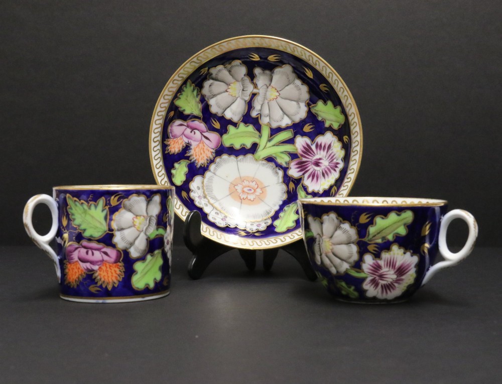 An English early 19th century Newhall porcelain cabinet trio circa 1815