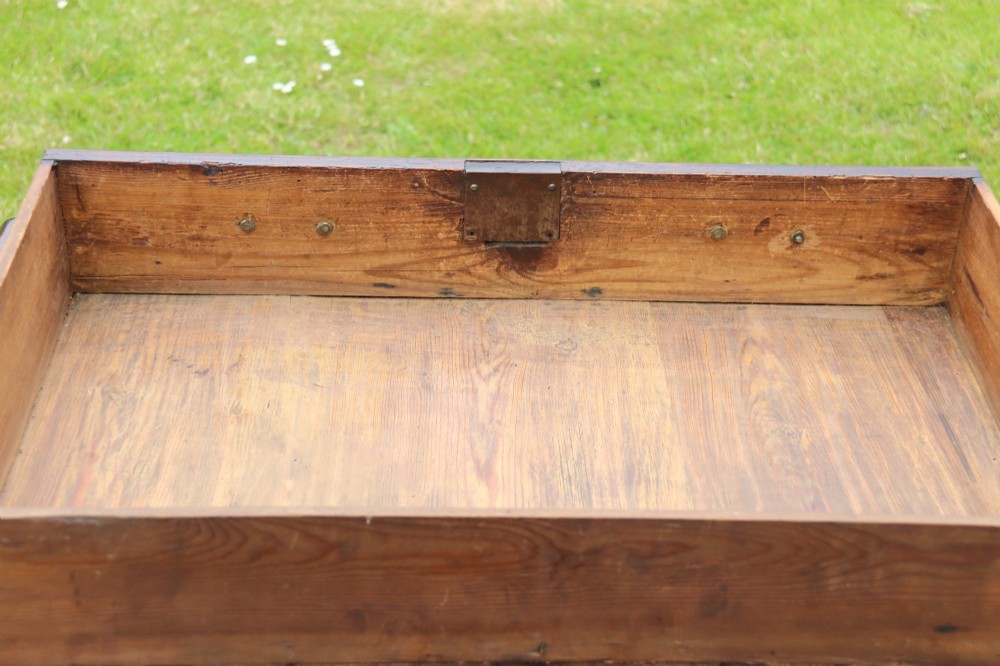 A George II burr elm lowboy table with three drawers, brass handles, a shaped apron, and cabriole legs. View XIV