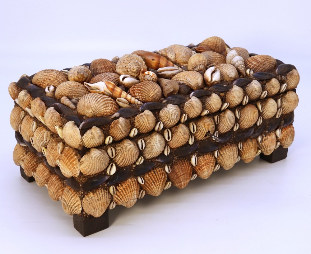 Rare Interwar English Folk Art Shellwork Box