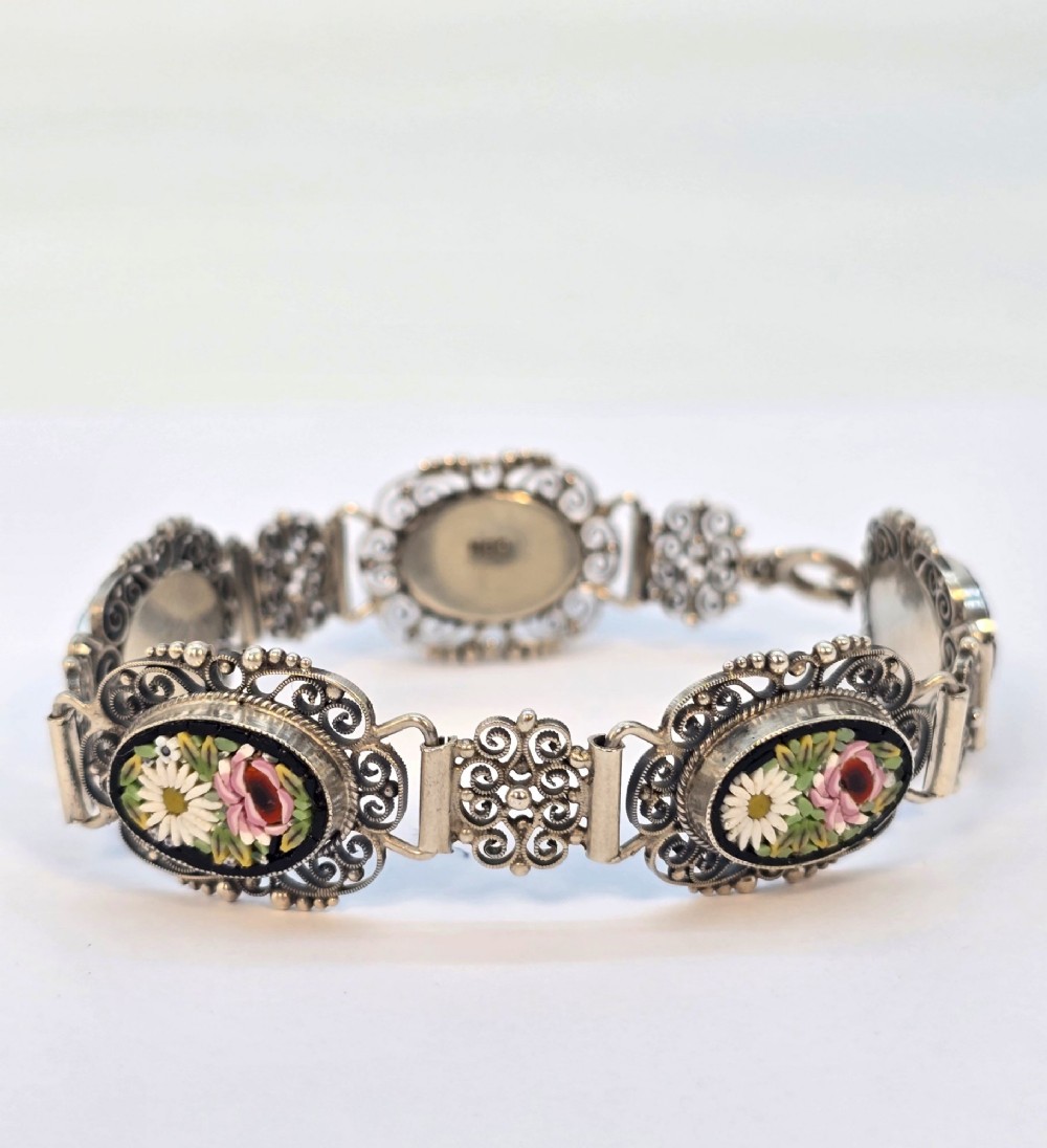 A rare Italian silver filigree and micro mosaic bracelet C1920