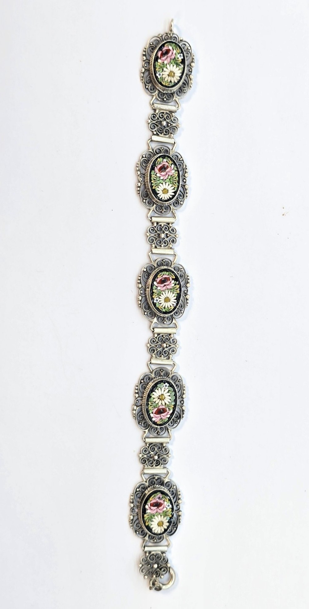 A rare Italian silver filigree and micro mosaic bracelet C1920 View II