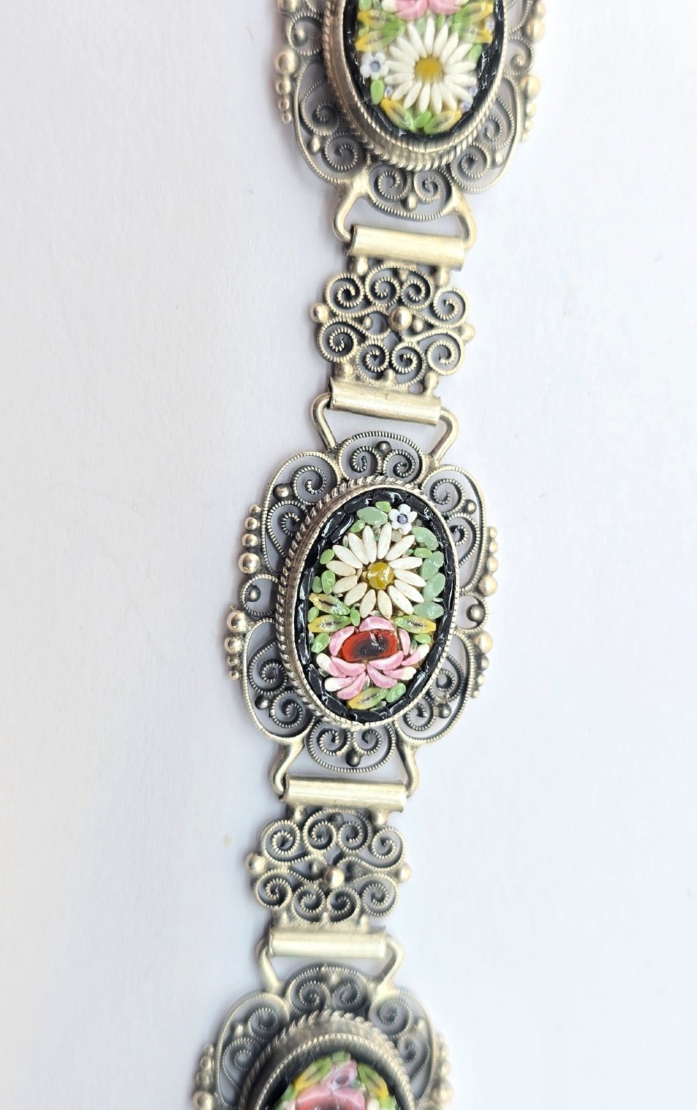 A rare Italian silver filigree and micro mosaic bracelet C1920 View IV
