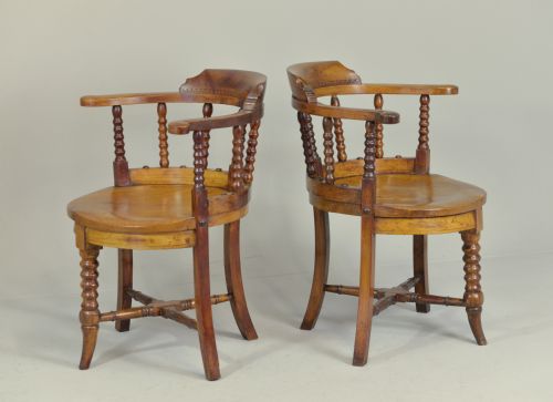 CAPTAIN'S CHAIRS WITH ROUND SEATS SET OF 6 C1870 - ADDITIONAL PHOTO 2