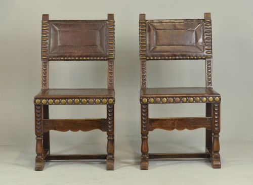 SPANISH LEATHER UPHOLSTERED OAK CHAIRS SET OF 6 C1870 - ADDITIONAL PHOTO 2