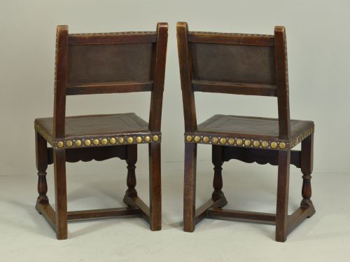 SPANISH LEATHER UPHOLSTERED OAK CHAIRS SET OF 6 C1870 - ADDITIONAL PHOTO 4