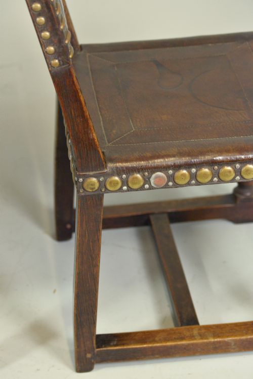 SPANISH LEATHER UPHOLSTERED OAK CHAIRS SET OF 6 C1870 - ADDITIONAL PHOTO 8
