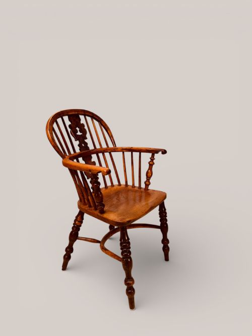 WINDSOR LOW BACK ARMCHAIR IN YEW ELM C1860 - ADDITIONAL PHOTO 3
