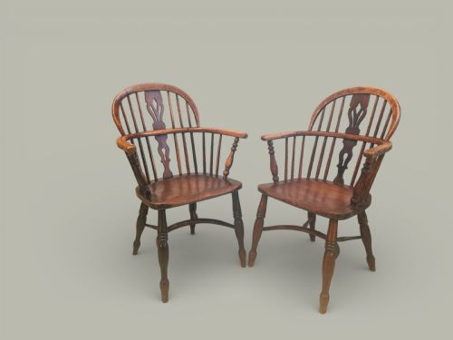 WINDSOR LOW BACK ARMCHAIRS SET OF 12 IN ASH ELM C1850 - ADDITIONAL PHOTO 1