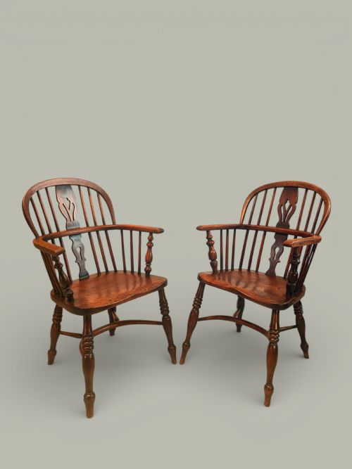 WINDSOR LOW BACK ARMCHAIRS SET OF 12 IN ASH ELM C1850 - ADDITIONAL PHOTO 3