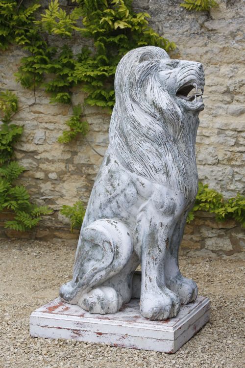 LION SCULPTURE CARVED WOOD LIFE SIZE 20TH CENTURY - ADDITIONAL PHOTO 6