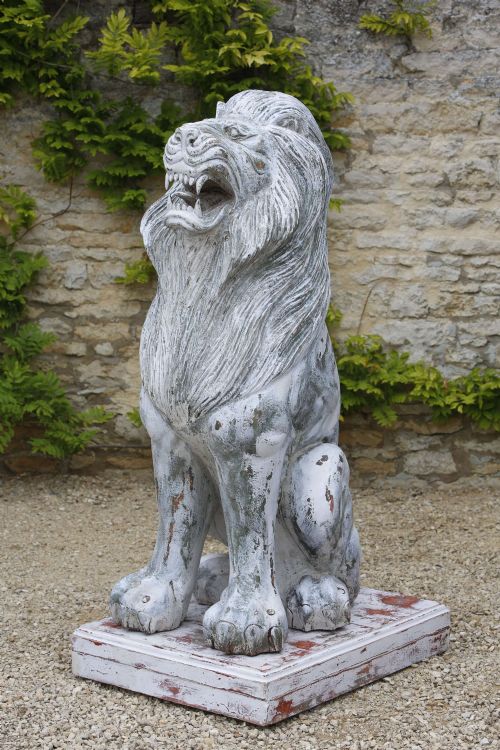 LION SCULPTURE CARVED WOOD LIFE SIZE 20TH CENTURY - ADDITIONAL PHOTO 7