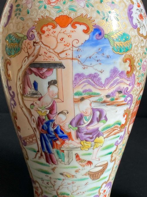 CHINESE CANTON FAMILLE ROSE VASE OIL LANTERN LAMPS PAIR 19TH CENTURY - ADDITIONAL PHOTO 11