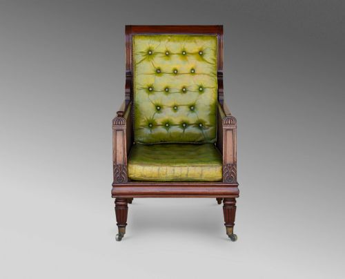 REGENCY MAHOGANY CANED BERGRE LIBRARY CHAIR 1830C - ADDITIONAL PHOTO 2