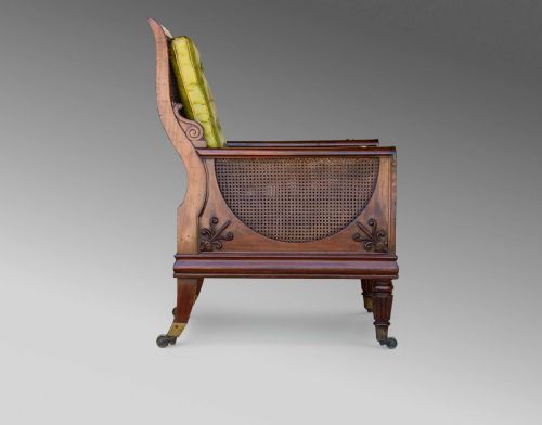 REGENCY MAHOGANY CANED BERGRE LIBRARY CHAIR 1830C - ADDITIONAL PHOTO 6