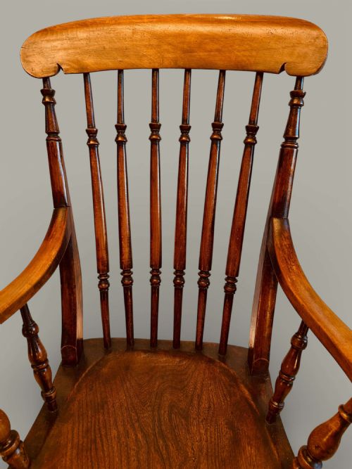 WINDSOR FARMHOUSE ARMCHAIR TURNED SPINDLE BACK IN BEECH ASH ELM C1880 - ADDITIONAL PHOTO 7