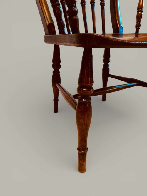 WINDSOR FARMHOUSE ARMCHAIR TURNED SPINDLE BACK IN BEECH ASH ELM C1880 - ADDITIONAL PHOTO 9