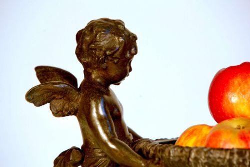 FRUIT BOWL FRENCH PATINATED BRONZE WINGED CHERUB CENTERPIECE CIRCULAR - ADDITIONAL PHOTO 1