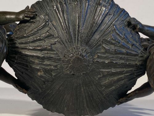 FRUIT BOWL FRENCH PATINATED BRONZE WINGED CHERUB CENTERPIECE CIRCULAR - ADDITIONAL PHOTO 6