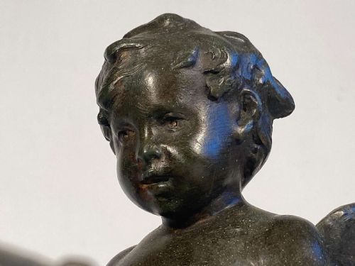 FRUIT BOWL FRENCH PATINATED BRONZE WINGED CHERUB CENTERPIECE CIRCULAR - ADDITIONAL PHOTO 7