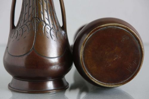 PAIR JAPANESE BRONZE VASES EGRET HANDLE DECORATION C1890 - ADDITIONAL PHOTO 10