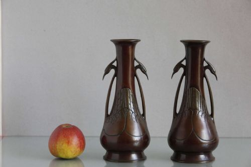 PAIR JAPANESE BRONZE VASES EGRET HANDLE DECORATION C1890 - ADDITIONAL PHOTO 14