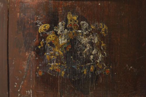 OAK BARREL UMBRELLA STAND WITH BRASS BRACES ENGLISH COAT OF ARMS 19TH CENTURY - ADDITIONAL PHOTO 4