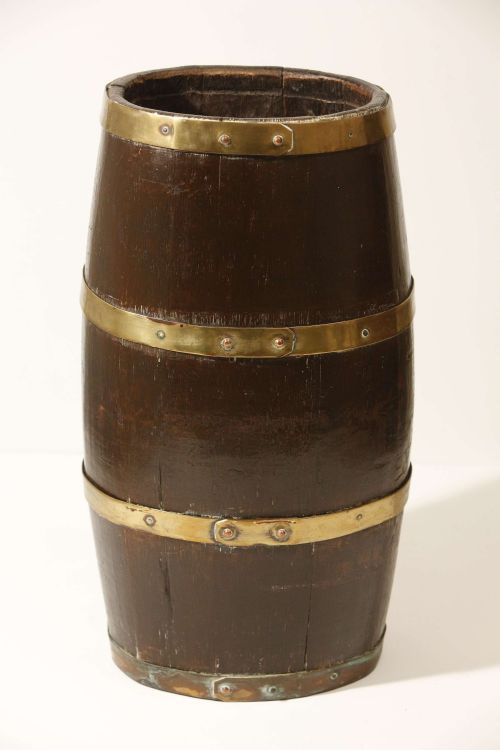 OAK BARREL UMBRELLA STAND WITH BRASS BRACES ENGLISH COAT OF ARMS 19TH CENTURY - ADDITIONAL PHOTO 7