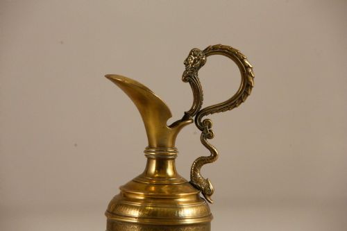 BRONZE EWER VASE WITH BACCHUS AND DOLPHIN FIGURAL HANDLE - ADDITIONAL PHOTO 1