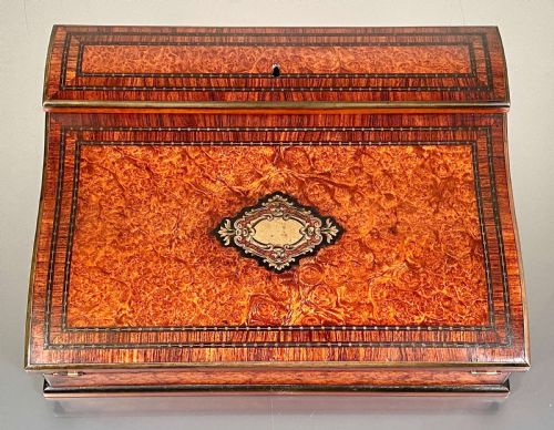 FRENCH WALNUT BURR CAMPAIGN WRITING SLOPE BRASS INLAY 19TH C - ADDITIONAL PHOTO 1