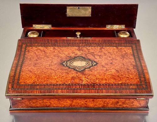 FRENCH WALNUT BURR CAMPAIGN WRITING SLOPE BRASS INLAY 19TH C - ADDITIONAL PHOTO 3