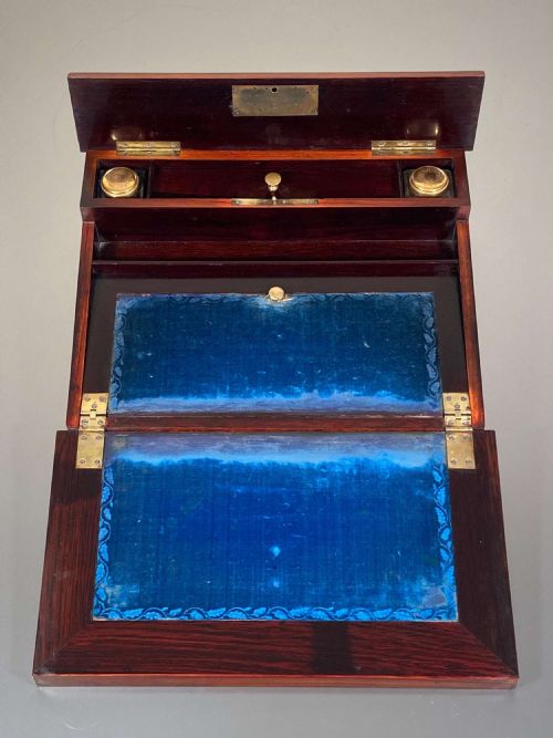 FRENCH WALNUT BURR CAMPAIGN WRITING SLOPE BRASS INLAY 19TH C - ADDITIONAL PHOTO 4