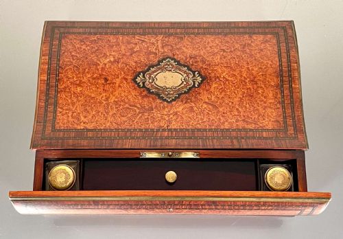 FRENCH WALNUT BURR CAMPAIGN WRITING SLOPE BRASS INLAY 19TH C - ADDITIONAL PHOTO 11