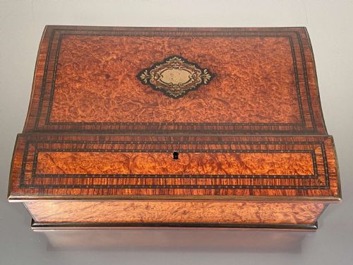 FRENCH WALNUT BURR CAMPAIGN WRITING SLOPE BRASS INLAY 19TH C - ADDITIONAL PHOTO 12