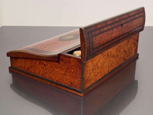 FRENCH WALNUT BURR CAMPAIGN WRITING SLOPE BRASS INLAY 19TH C - ADDITIONAL PHOTO 13